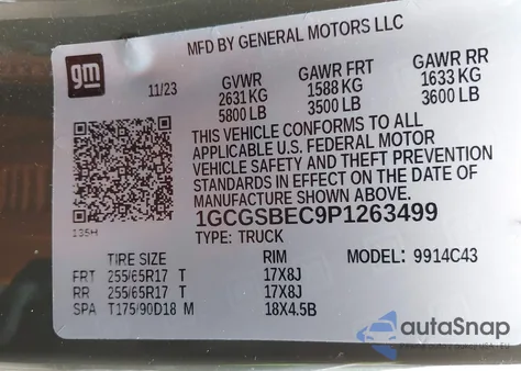 2023 Chevrolet Colorado 2Wd Short Box Wt z USA, uszkodzony, nr VIN 1GCGSBEC9P1263499